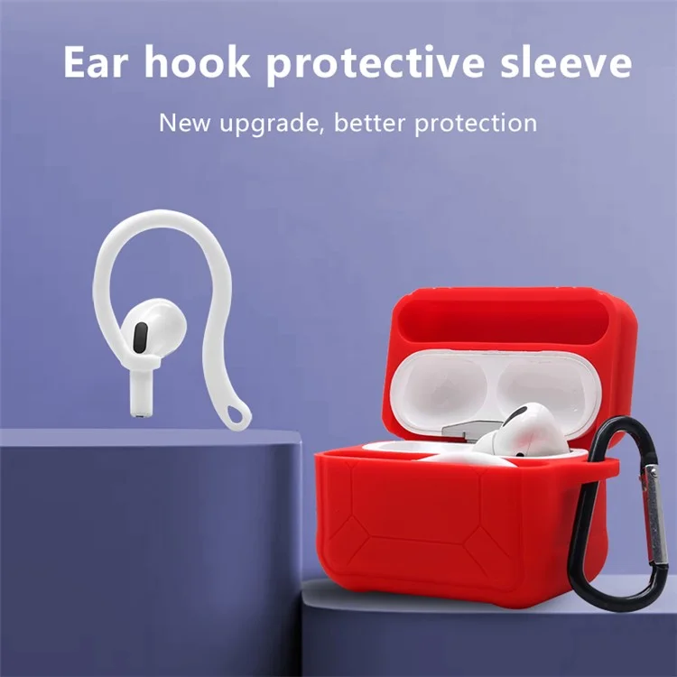 Pour Apple Airpods Pro 3-en-1 Case de Protection en Silicone + Co-oreille + Ensemble de Protection Anti-carabiner Anti-Lost - Rouge