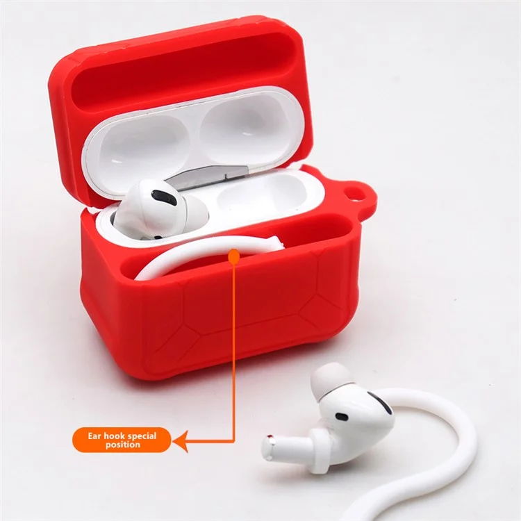 Pour Apple Airpods Pro 3-en-1 Case de Protection en Silicone + Co-oreille + Ensemble de Protection Anti-carabiner Anti-Lost - Rouge