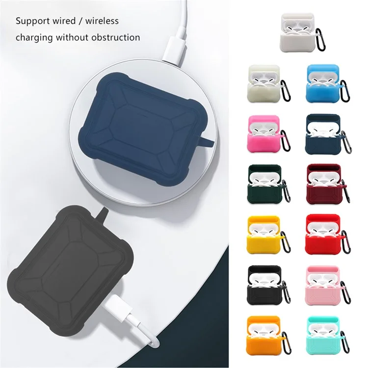 Pour Apple Airpods Pro 3-en-1 Case de Protection en Silicone + Co-oreille + Ensemble de Protection Anti-carabiner Anti-Lost - Rouge