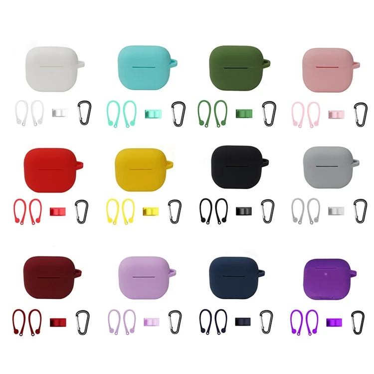 4pcs/set Per Apple AirPods 3 Case di Protezione Portatile Set Auricolari Kit Protezione a Silicone Morbido Con Fibbia Per Cabiner/gancio Auricolare - Bianca
