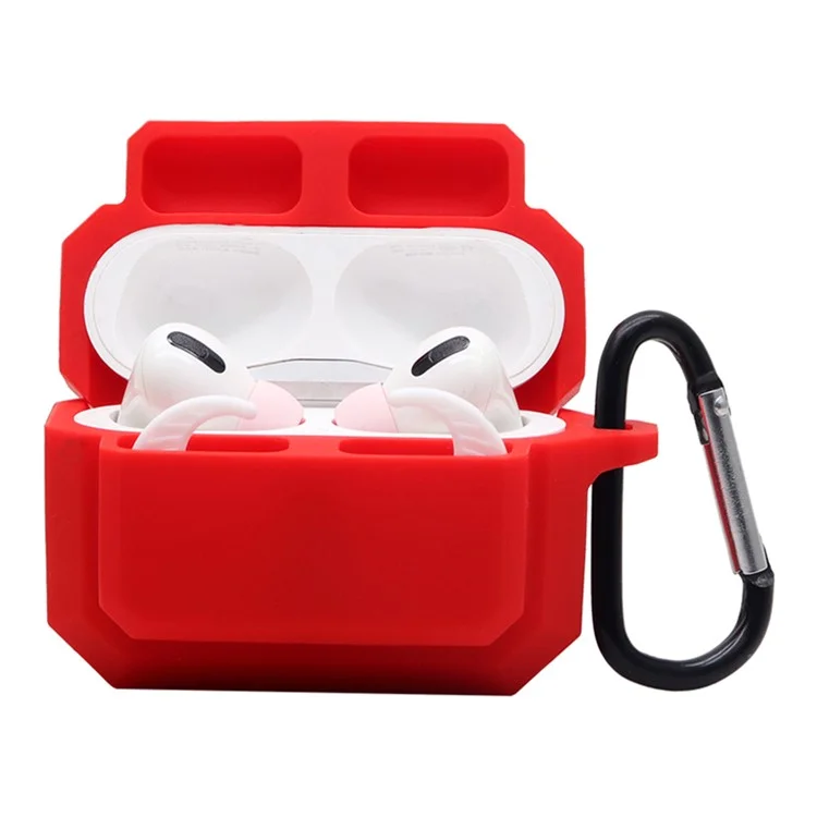 Per Apple AirPods Pro 3-in-1 Silicone Anti-Fall Case + Ear-Tip + Set di Protezione Del Carabiner Anti-Lost - Rosso