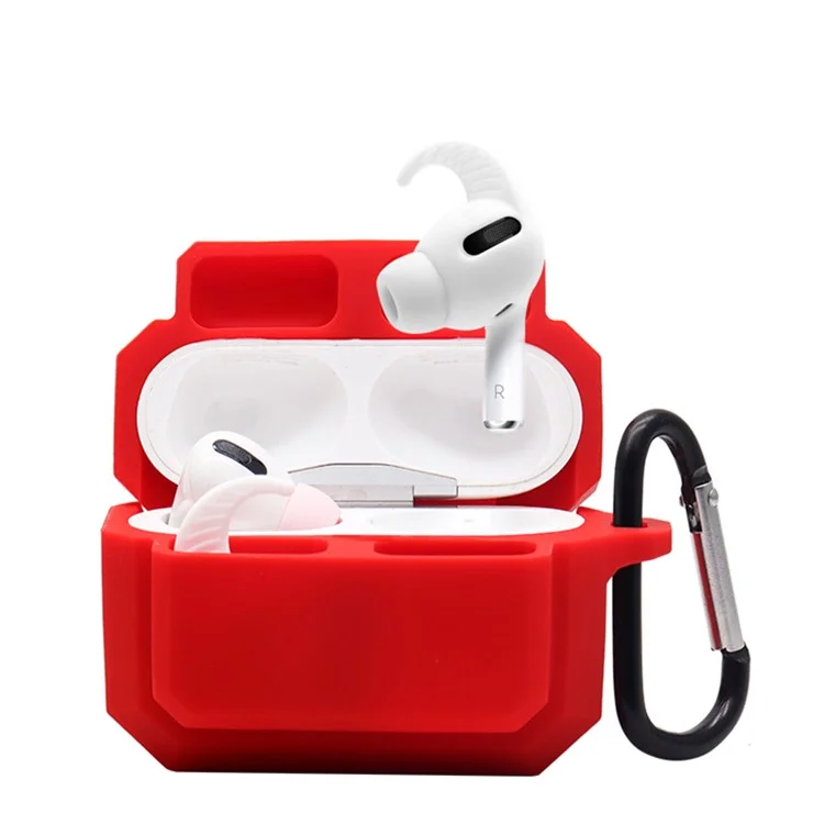 Per Apple AirPods Pro 3-in-1 Silicone Anti-Fall Case + Ear-Tip + Set di Protezione Del Carabiner Anti-Lost - Rosso