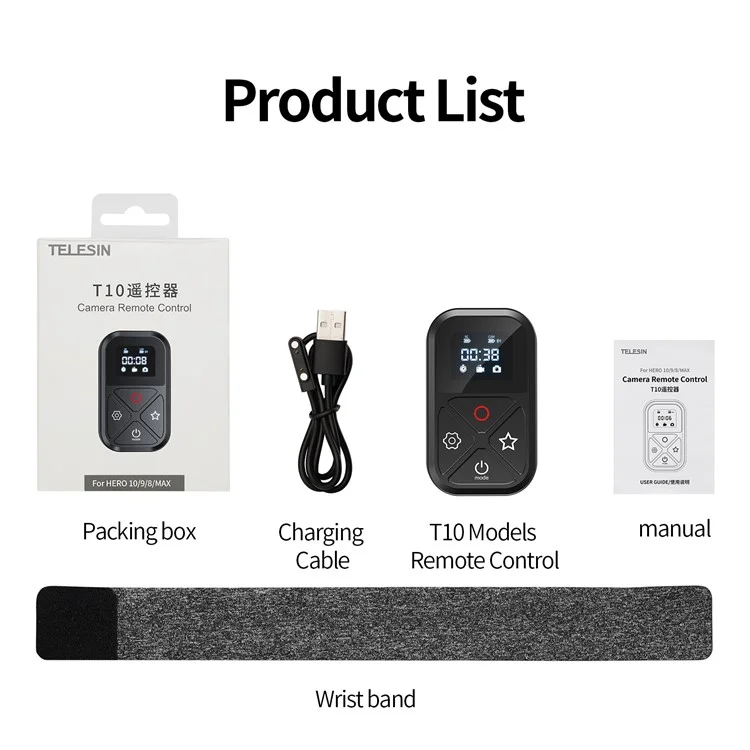 TELESIN GP-RMT-T10 T10 80M Telecomando WiFi Bluetooth con display per GoPro Hero 9 / 10 / 11 / 8 / Max 