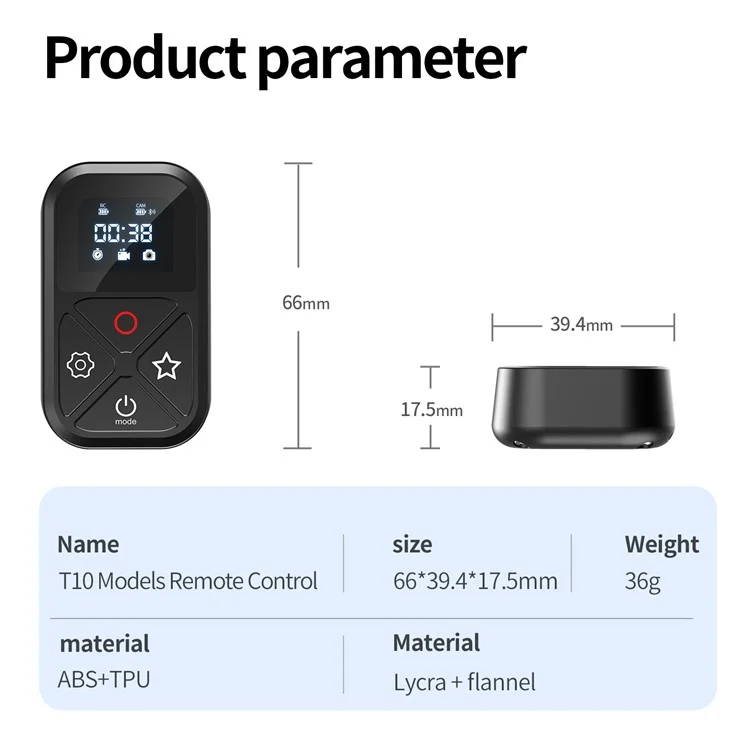 TELESIN GP-RMT-T10 T10 80M Telecomando WiFi Bluetooth con display per GoPro Hero 9 / 10 / 11 / 8 / Max 