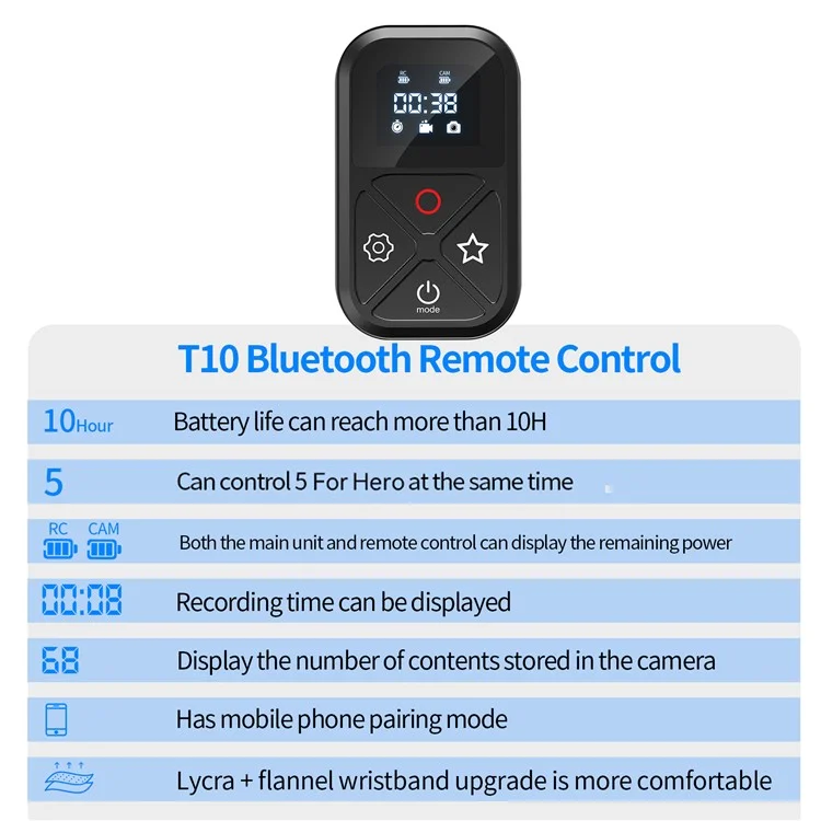 TELESIN GP-RMT-T10 T10 80M Telecomando WiFi Bluetooth con display per GoPro Hero 9 / 10 / 11 / 8 / Max 