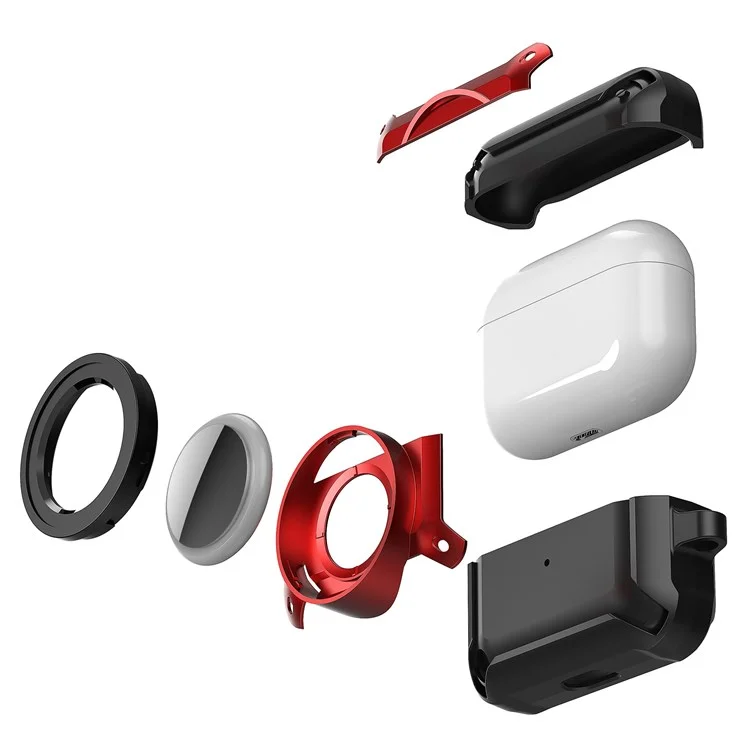 Per Apple AirPods Pro + per AirTag Tracker Anti-drop Case Bluetooth Earphone Protective Cover - Rosso