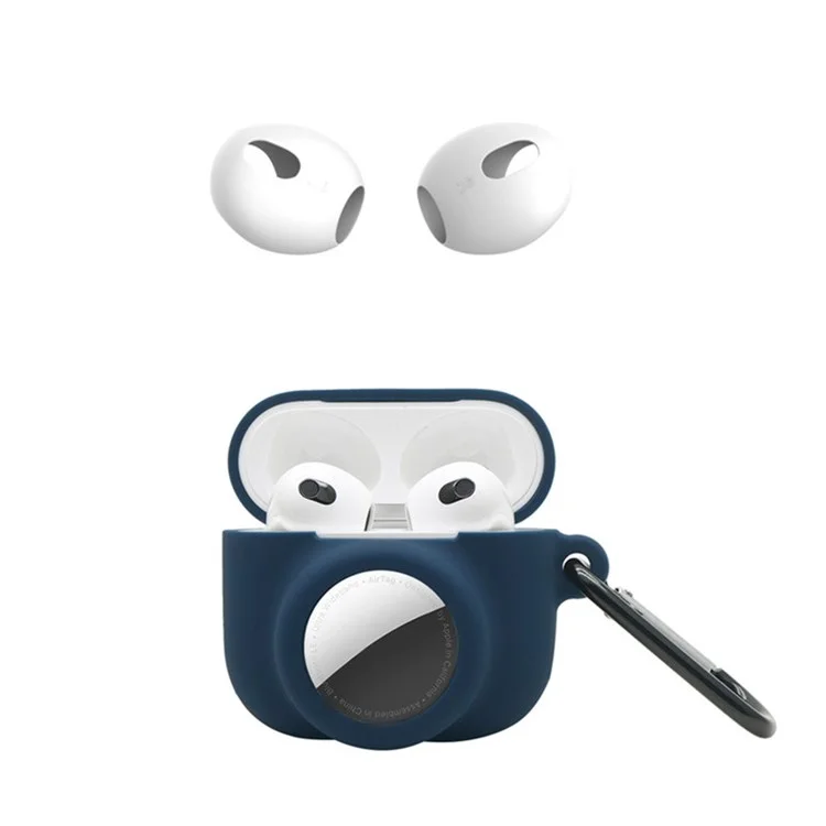 Für Apple Airpods 3 + Für AIRTAG 2-IN-1-Silikon-Schutzabdeckung Drop-Proof-staubfestes Gehäuse Mit Karabiner- Und Ohrkappen - Mitternachtsblau