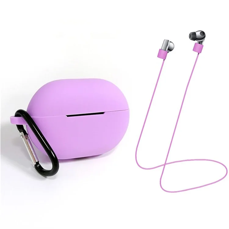 3Pcs/Set Para o Caso Freebuds Pro da Huawei Conjunto Fones de Ouvido Protetor de Silicone Macio com Cordão/Mosquetão - Roxo
