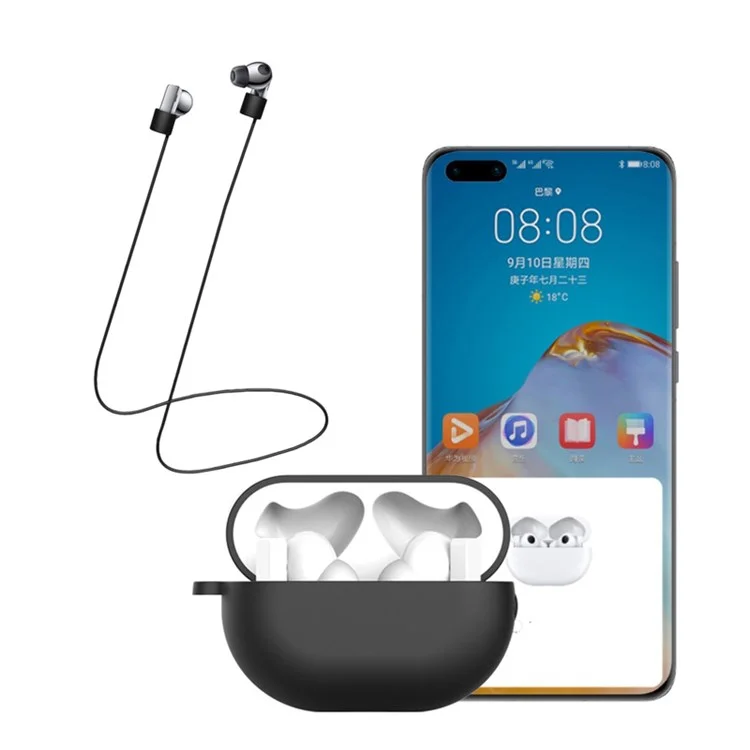 3Pcs/Set Para o Caso Freebuds Pro da Huawei Conjunto Fones de Ouvido Protetor de Silicone Macio com Cordão/Mosquetão - Roxo