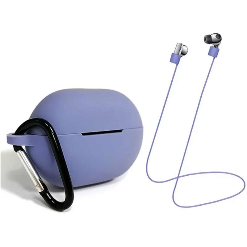 3Pcs/Set For Huawei Freebuds Pro Case Set Earbuds Soft Silicone Protective Kit with Neck Strap/Carabiner - Light Purple
