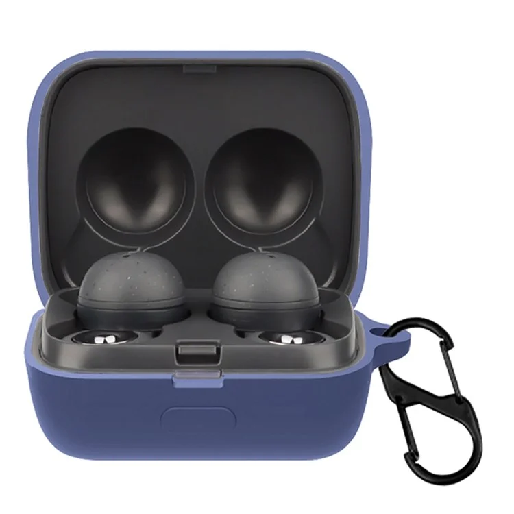 For Sony LinkBuds Earphone Silicone Case Solid Color Earbuds Charging Box Protective Cover with Buckle - Dark Blue