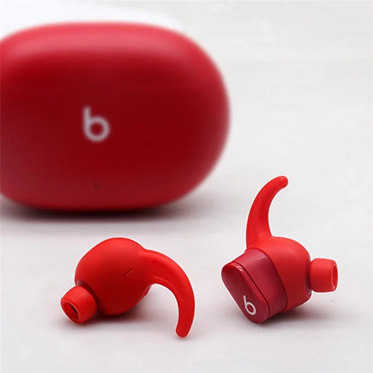 For Beats Studio Buds Earphones Anti Slip Silicone Ear Hooks Cases + Earbuds Soft Ear Tips - Red