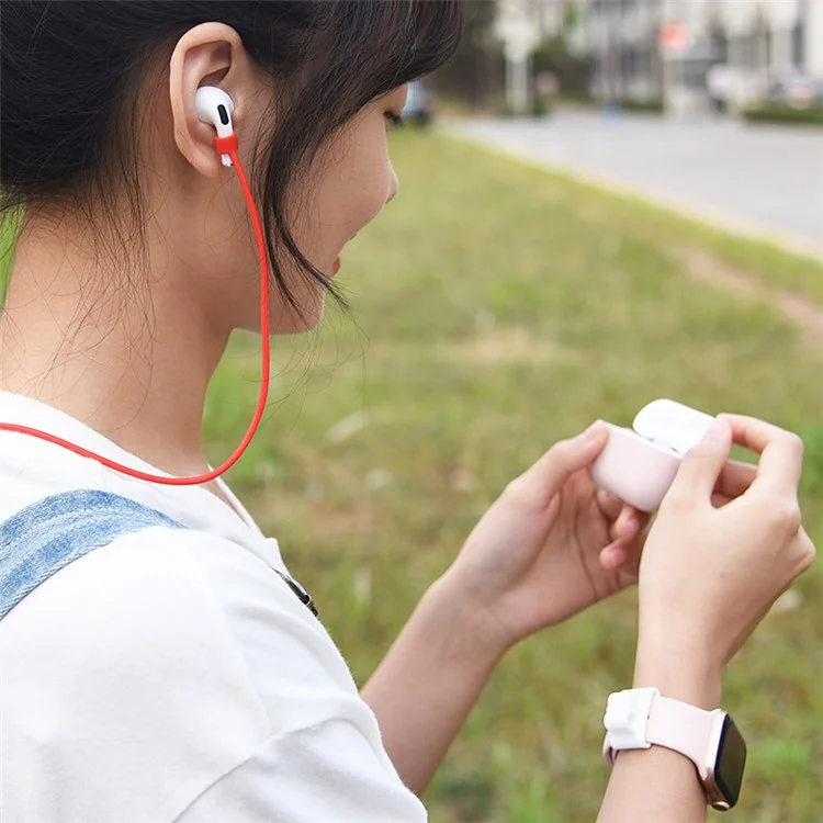 Для Apple Airpods Pro + Для Airtag 2-в-1 Силиконовой Защитный Чехол Анти-каплей с Анти-проигрышной Веревкой Для Наушников - Небо Синяя/белая Веревка