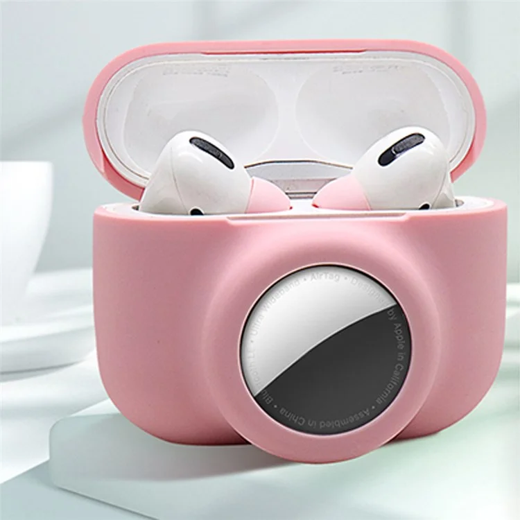 Для Apple Airpods Pro + Для Airtag 2-в-1 Силиконовой Защитный Чехол Анти-каплей с Анти-проигрышной Веревкой Для Наушников - Небо Синяя/белая Веревка