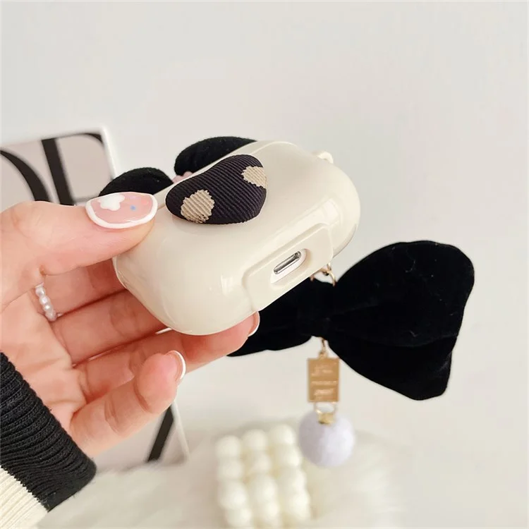 Para Apple AirPods Con Caja De Carga (2016) / (2019) / Airpods Con Caja De Carga Inalámbrica (2019) Linda Cubierta Protectora TPU Bluetooth Funda Para Auriculares Con Peluche Gran Arco Colgante