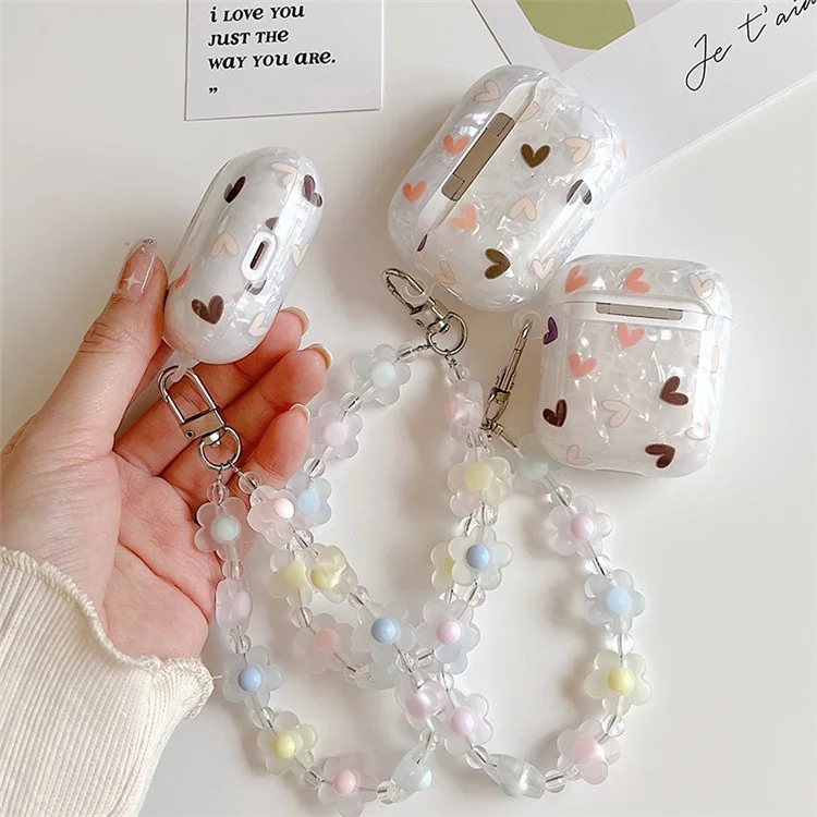 Para Apple Airpods Pro Stylish Heart Padrão Bluetooth Fone De Ouvido TPU Capa Protetora Anti-Drop Case Com Flor Hand Strap