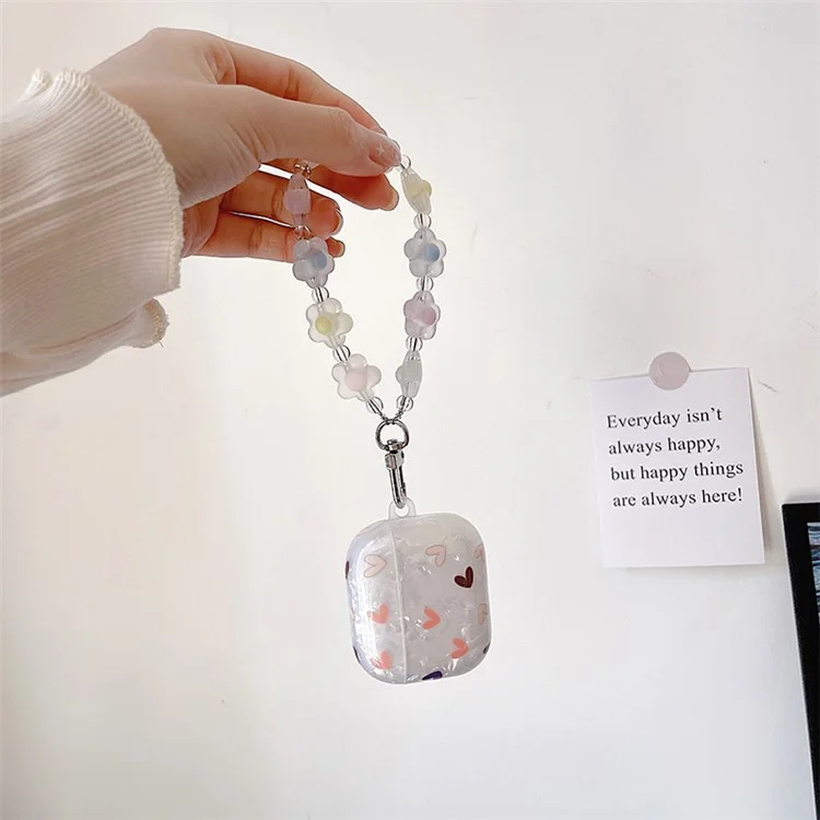 For Apple AirPods 3 Lovely Heart Pattern Bluetooth-compatible Earphone Protective Cover Flower Hand Strap Design TPU Case
