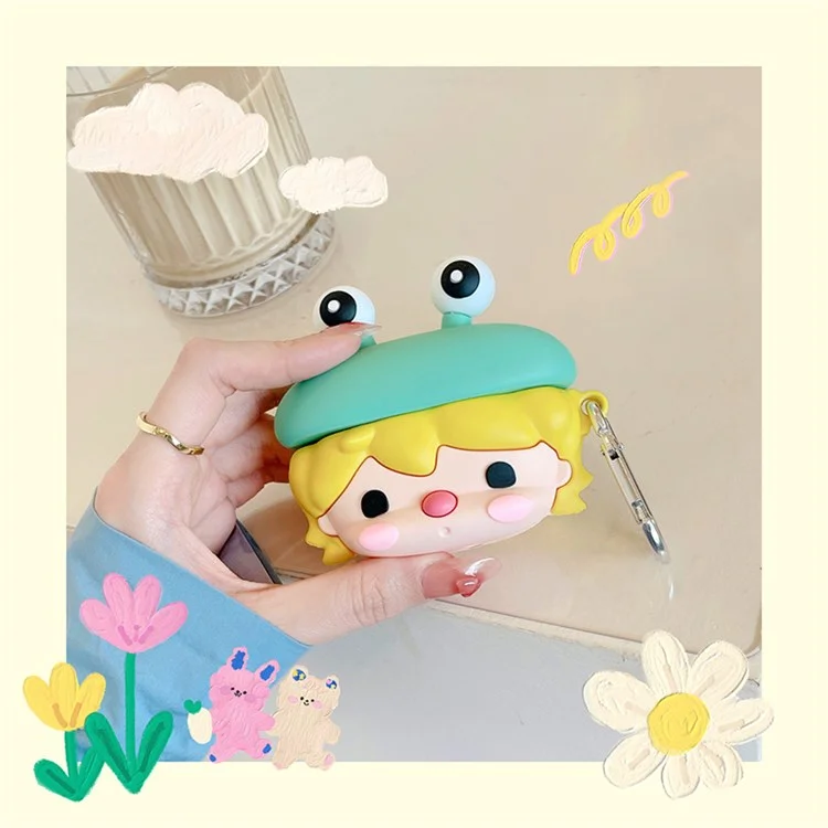 Para Apple AirPods Pro Cute Frog Design Ear Fone de Ouvido Anti-arranhão Capa de Protetor de Silicone de Silicone Caixa de Carregamento Com Gancho