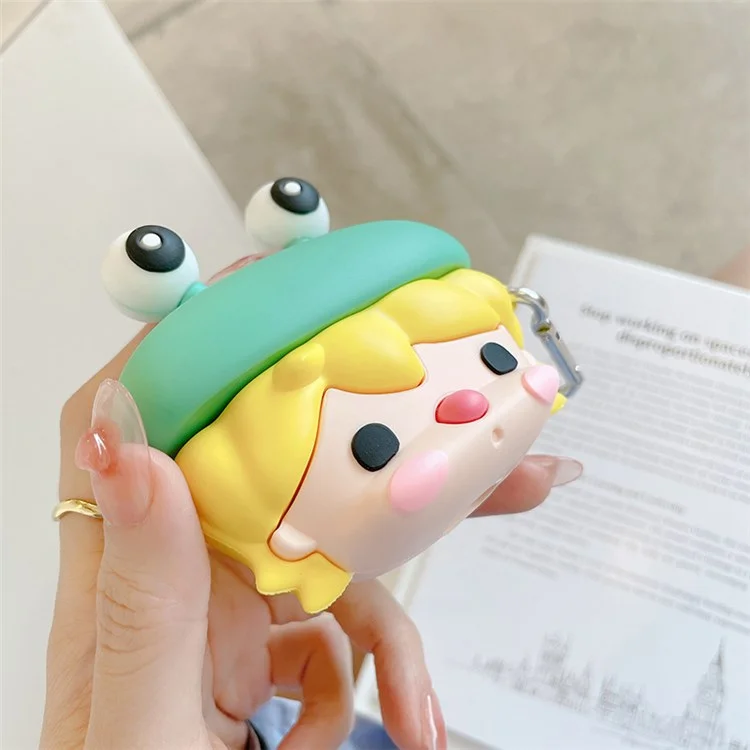 Para Apple AirPods Pro Cute Frog Design Ear Fone de Ouvido Anti-arranhão Capa de Protetor de Silicone de Silicone Caixa de Carregamento Com Gancho
