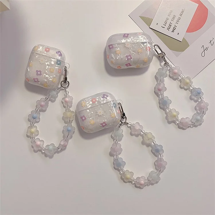 For Apple AirPods Pro Flower Pattern Anti-fall TPU Bluetooth-compatible Earphone Cover Flower Hand Strap Design Protective Case