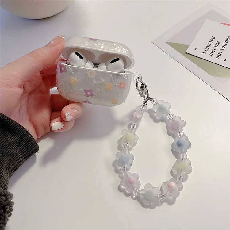 For Apple AirPods Pro Flower Pattern Anti-fall TPU Bluetooth-compatible Earphone Cover Flower Hand Strap Design Protective Case