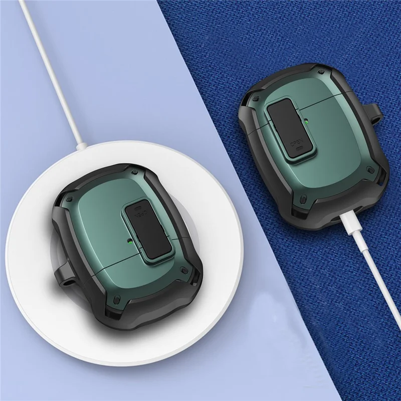 For Google Pixel Buds A Bluetooth-compatible Earbuds Protective Case Snap-on Lid Design Anti-drop Earphone Cover with Hanging Buckle - Blue