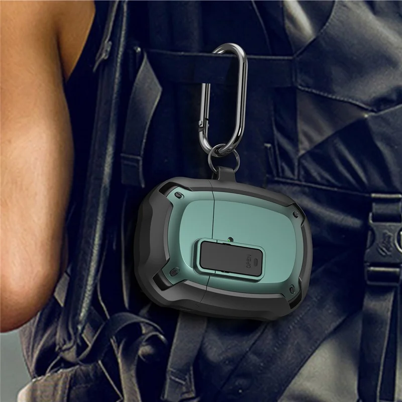 For Google Pixel Buds A Bluetooth-compatible Earbuds Protective Case Snap-on Lid Design Anti-drop Earphone Cover with Hanging Buckle - Blue