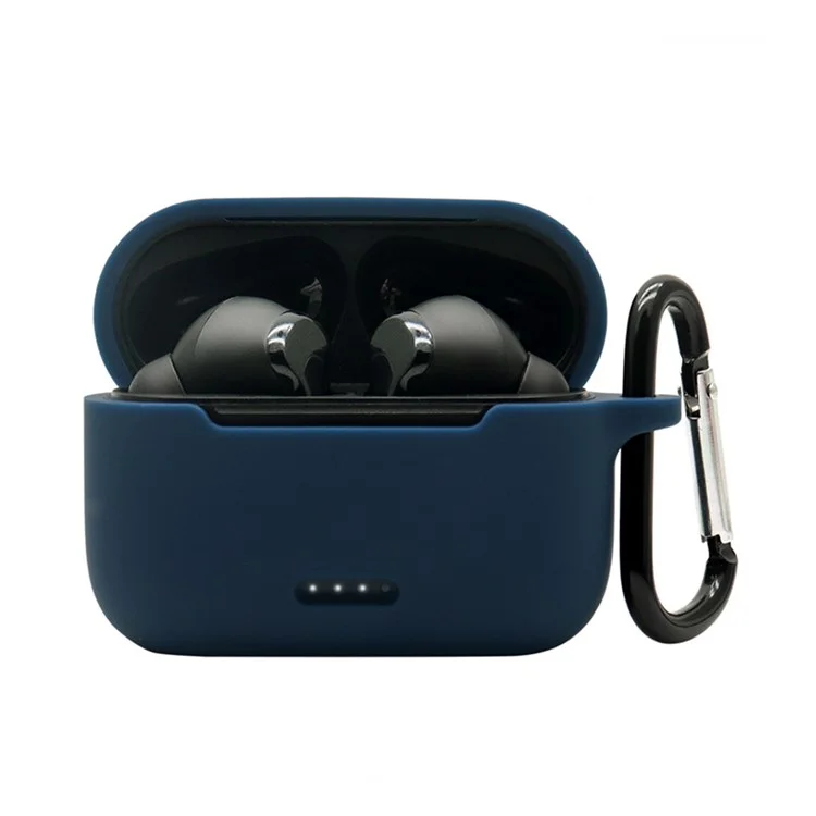 Anti-fall Silicone Case for TOZO NC2 Wireless Bluetooth-compatible Headphones Cover with Anti-lost Carabiner - Midnight Blue