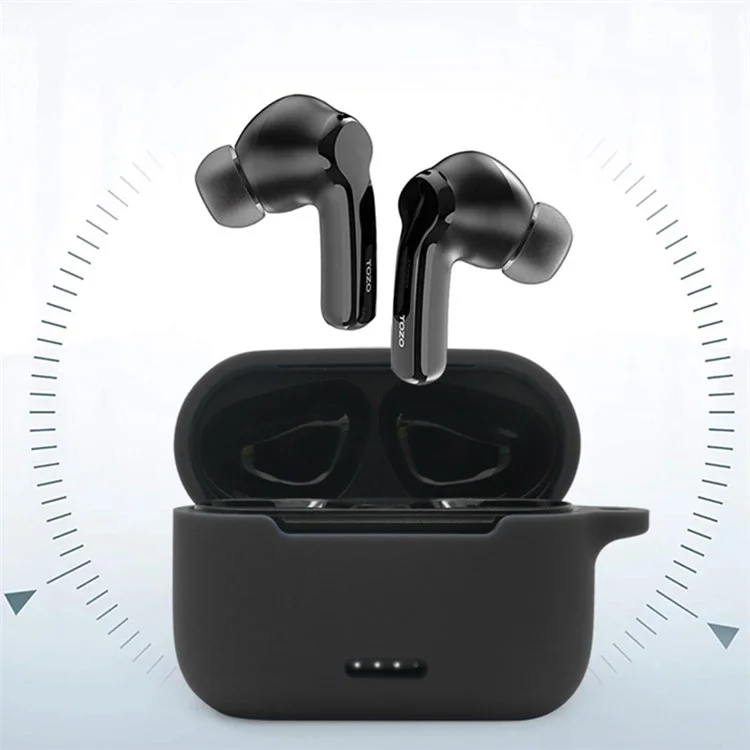 Anti-fall Silicone Case for TOZO NC2 Wireless Bluetooth-compatible Headphones Cover with Anti-lost Carabiner - Midnight Blue
