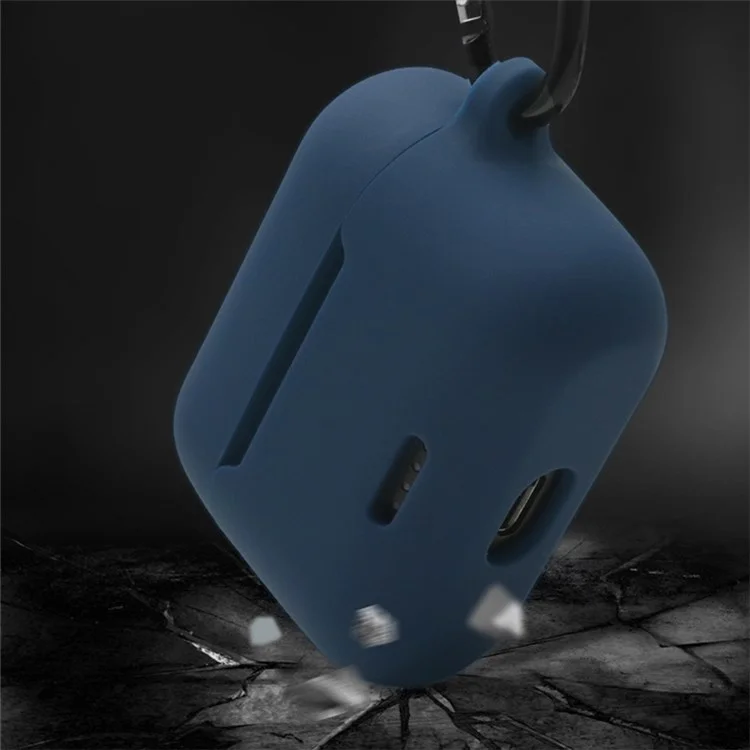 Anti-fall Silicone Case for TOZO NC2 Wireless Bluetooth-compatible Headphones Cover with Anti-lost Carabiner - Midnight Blue