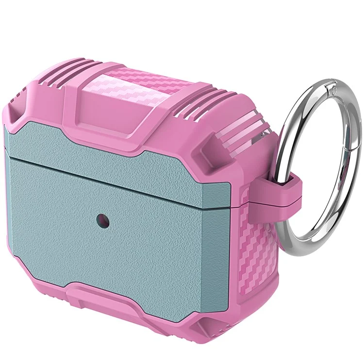 For Apple AirPods 3 Bluetooth-compatible Earphone Case PC + TPU Dual Layer Anti-drop Protective Cover with Key Ring - Grey Green/Pink