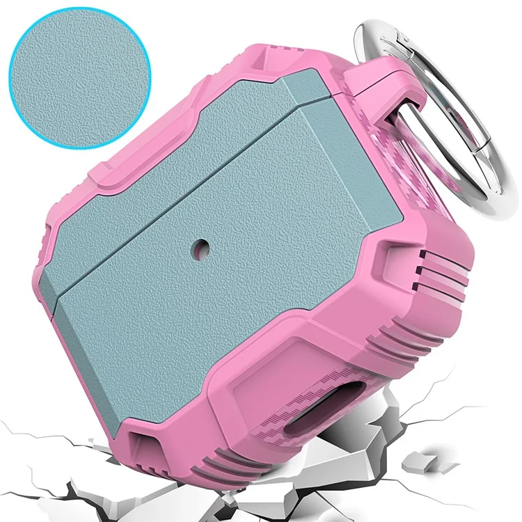 For Apple AirPods 3 Bluetooth-compatible Earphone Case PC + TPU Dual Layer Anti-drop Protective Cover with Key Ring - Grey Green/Pink