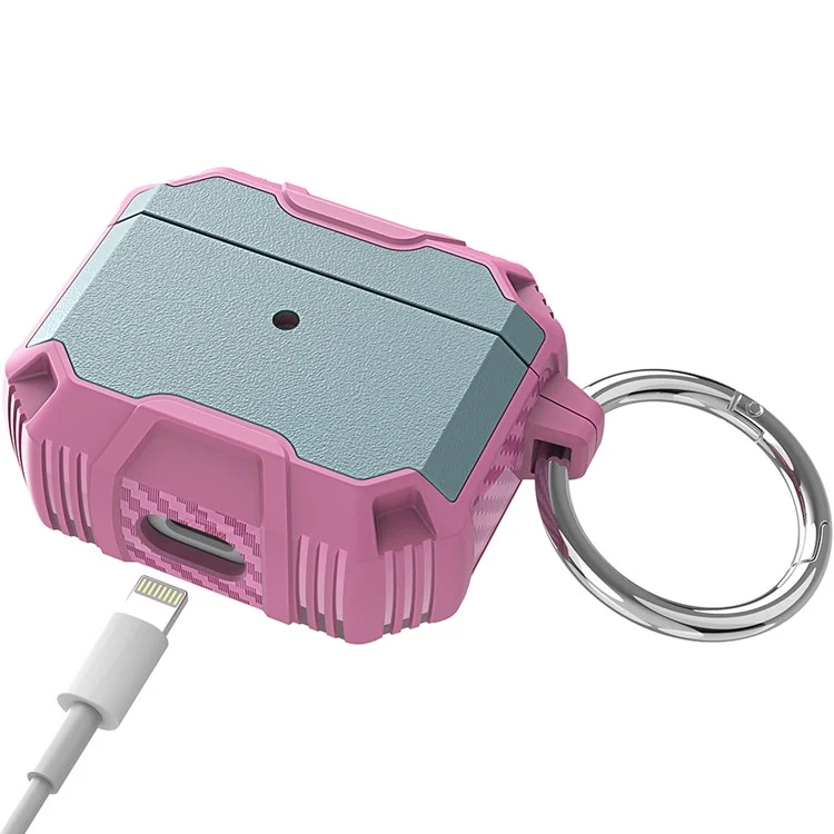 For Apple AirPods 3 Bluetooth-compatible Earphone Case PC + TPU Dual Layer Anti-drop Protective Cover with Key Ring - Grey Green/Pink