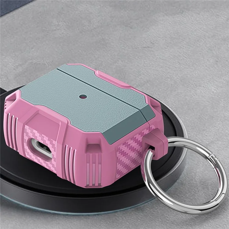For Apple AirPods 3 Bluetooth-compatible Earphone Case PC + TPU Dual Layer Anti-drop Protective Cover with Key Ring - Grey Green/Pink
