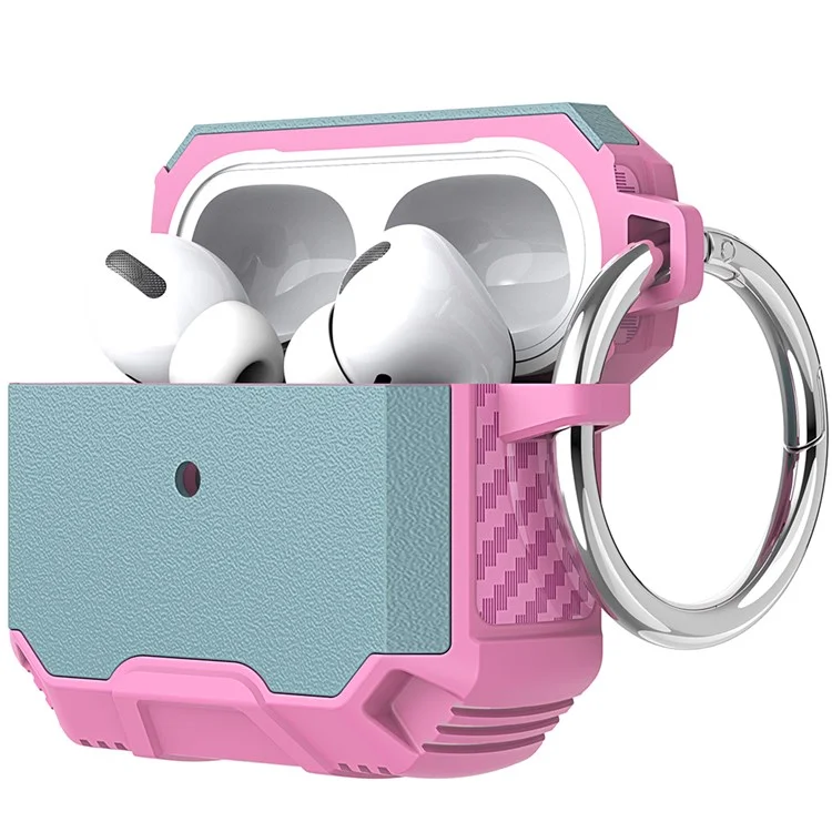 For Apple AirPods 3 Bluetooth-compatible Earphone Case PC + TPU Dual Layer Anti-drop Protective Cover with Key Ring - Grey Green/Pink
