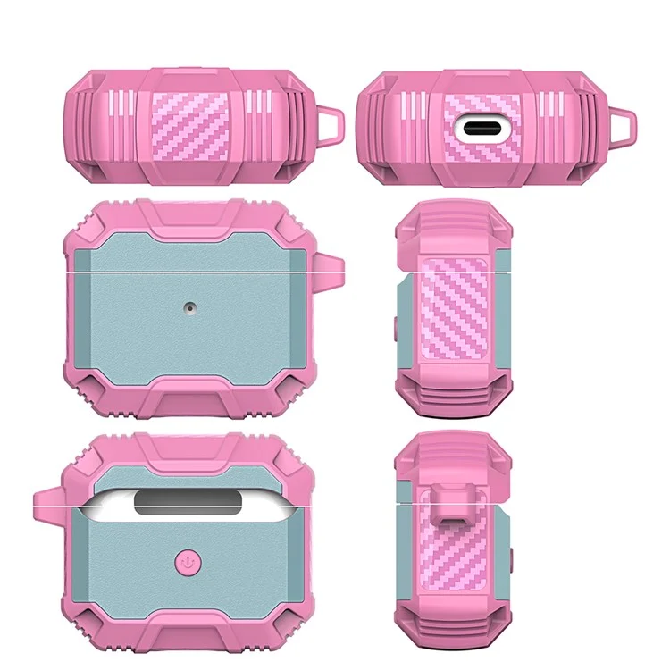 For Apple AirPods 3 Bluetooth-compatible Earphone Case PC + TPU Dual Layer Anti-drop Protective Cover with Key Ring - Grey Green/Pink