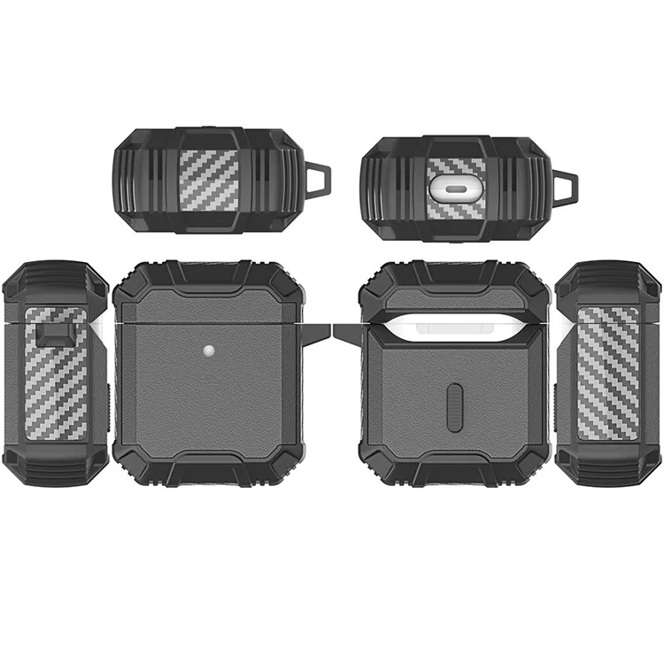 For Apple AirPods with Charging Case (2016)(2019)/AirPods with Wireless Charging Case (2019) Anti-drop Earbuds Protective Case Earphone Cover with Key Ring - Black