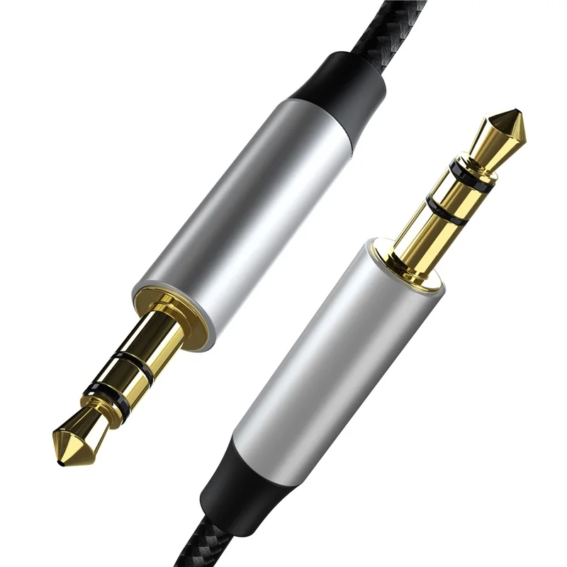 1m TRS 3.5 Male to TRS 3.5 Male Audio Cable Car AUX Adapter Braided Wire - Silver