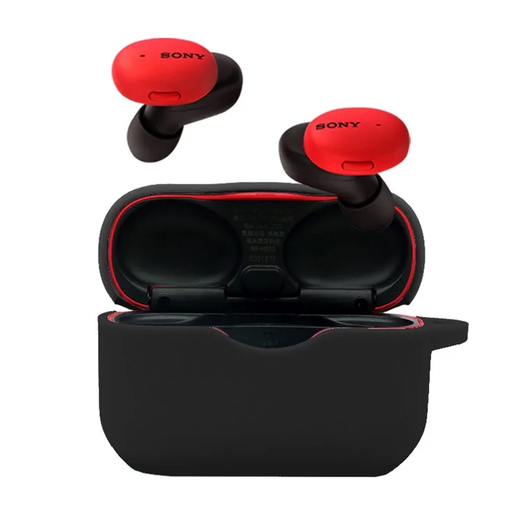 For Sony WF-H800 TWS Bluetooth-compatible Earphone Silicone Drop-proof Cover Case with Hanging Buckle - Black