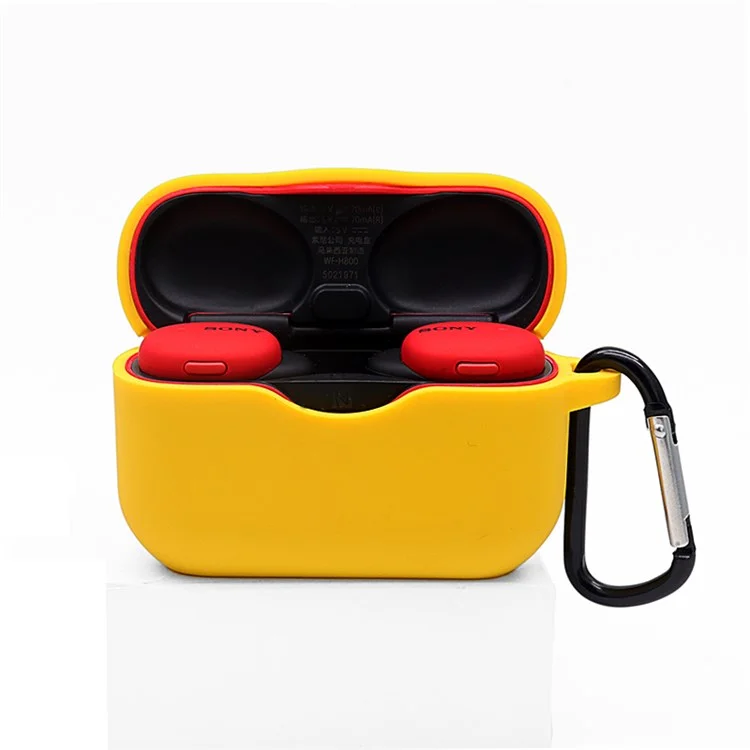 For Sony WF-H800 TWS Bluetooth-compatible Earphone Silicone Drop-proof Cover Case with Hanging Buckle - Yellow
