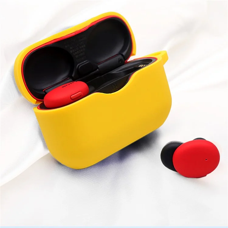 For Sony WF-H800 TWS Bluetooth-compatible Earphone Silicone Drop-proof Cover Case with Hanging Buckle - Yellow