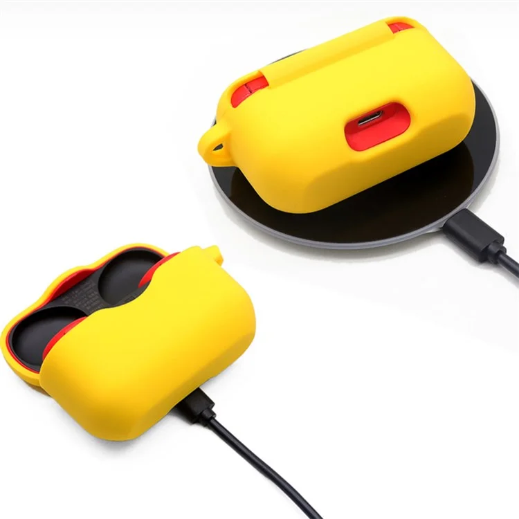 For Sony WF-H800 TWS Bluetooth-compatible Earphone Silicone Drop-proof Cover Case with Hanging Buckle - Yellow