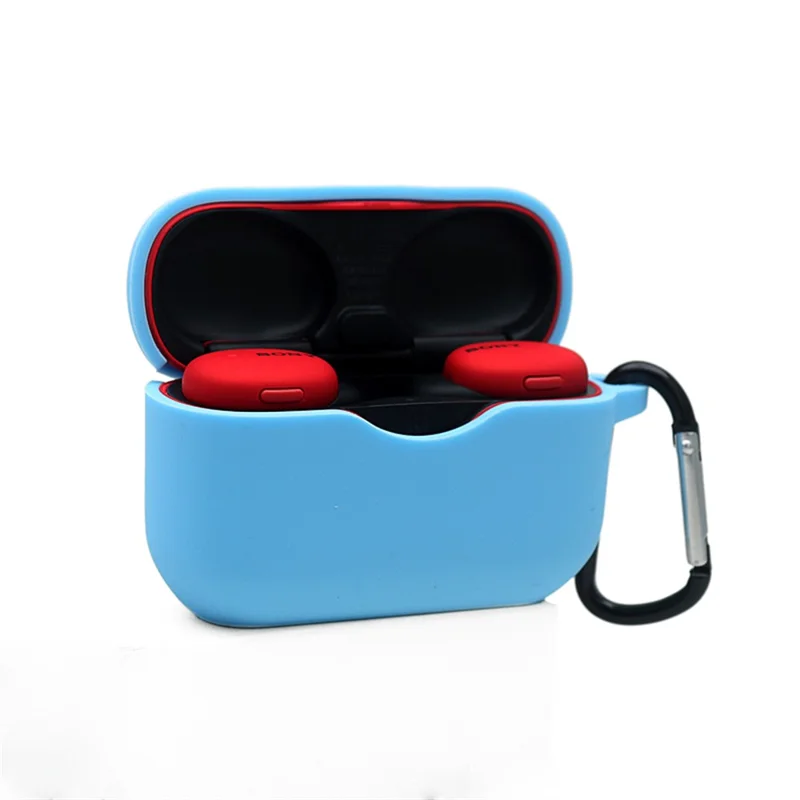 For Sony WF-H800 TWS Bluetooth-compatible Earphone Silicone Drop-proof Cover Case with Hanging Buckle - Blue