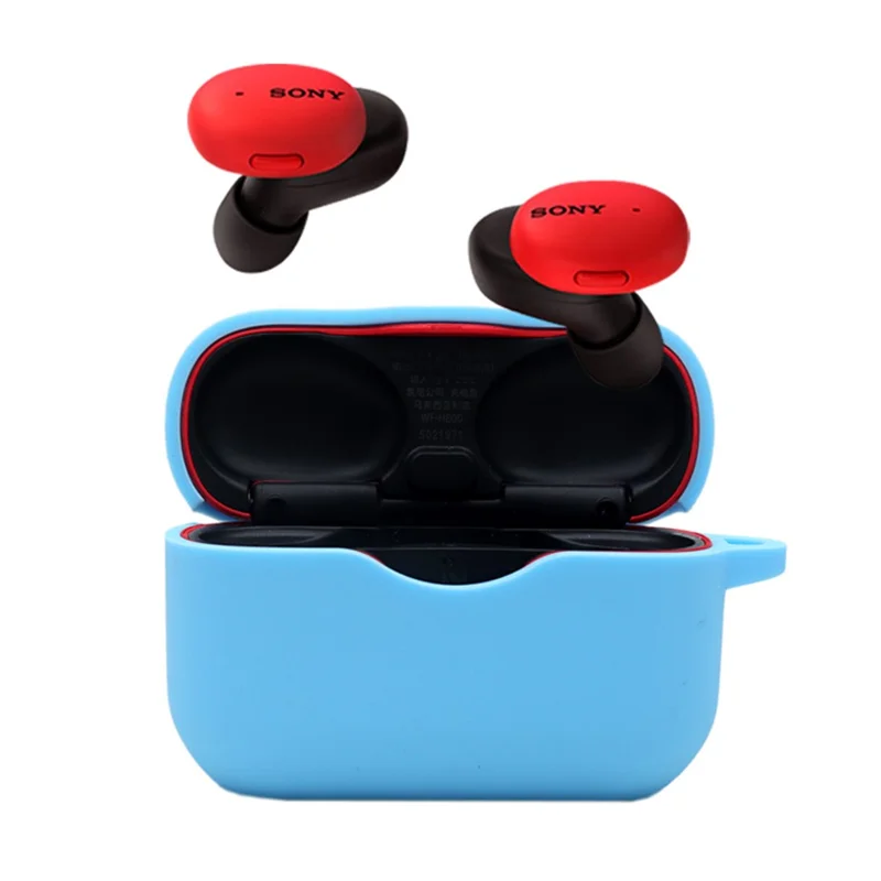 For Sony WF-H800 TWS Bluetooth-compatible Earphone Silicone Drop-proof Cover Case with Hanging Buckle - Blue