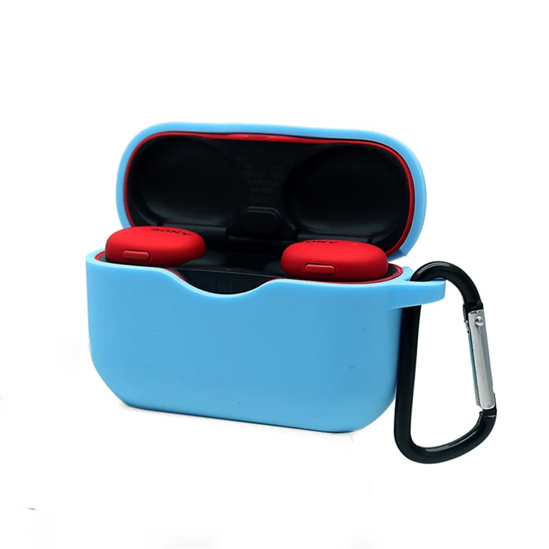 For Sony WF-H800 TWS Bluetooth-compatible Earphone Silicone Drop-proof Cover Case with Hanging Buckle - Blue