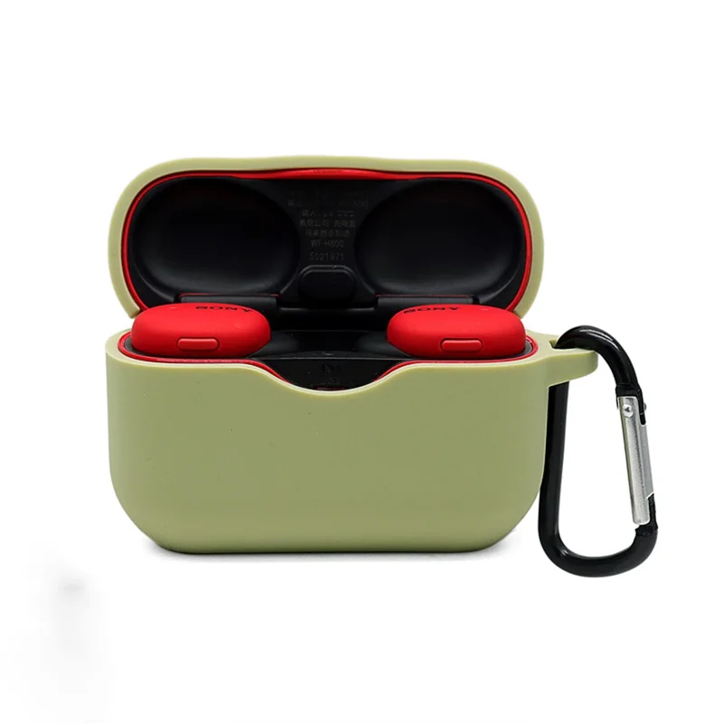 For Sony WF-H800 TWS Bluetooth-compatible Earphone Silicone Drop-proof Cover Case with Hanging Buckle - Green
