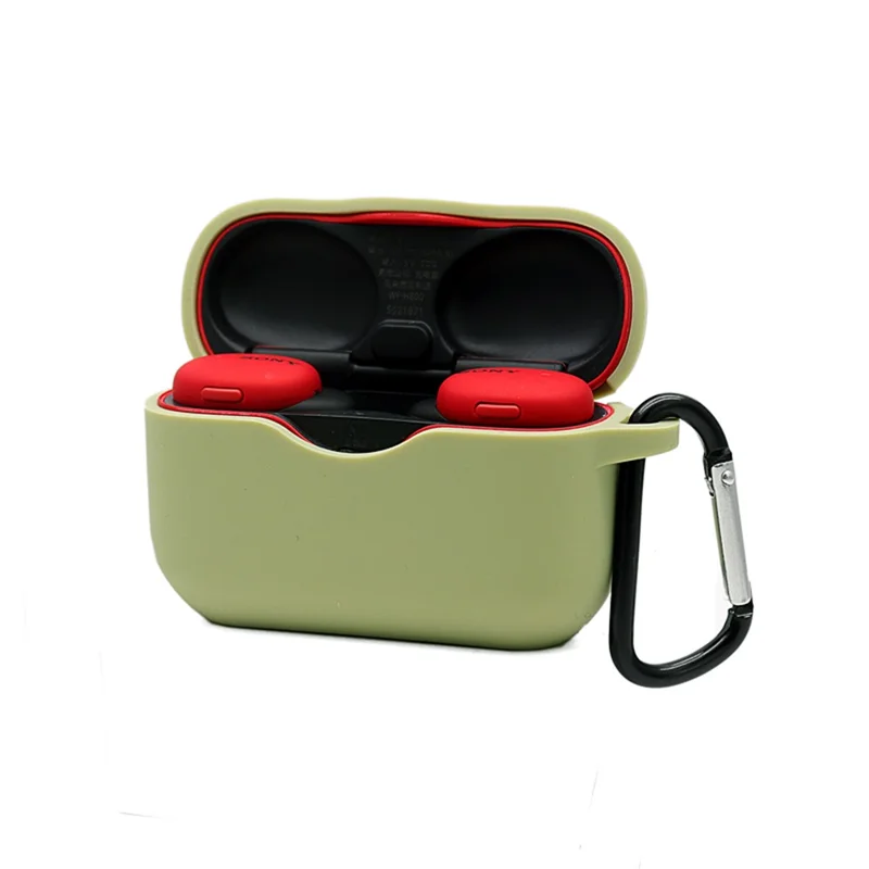 For Sony WF-H800 TWS Bluetooth-compatible Earphone Silicone Drop-proof Cover Case with Hanging Buckle - Green