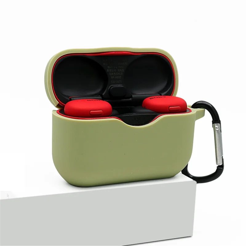 For Sony WF-H800 TWS Bluetooth-compatible Earphone Silicone Drop-proof Cover Case with Hanging Buckle - Green