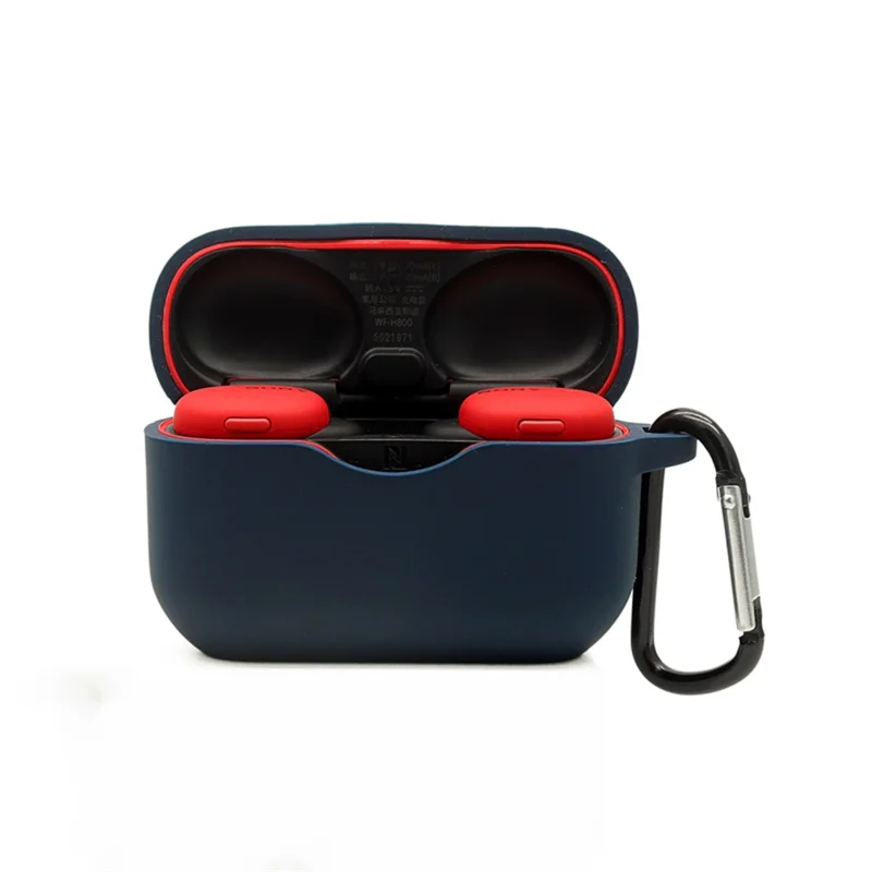 For Sony WF-H800 TWS Bluetooth-compatible Earphone Silicone Drop-proof Cover Case with Hanging Buckle - Dark Blue