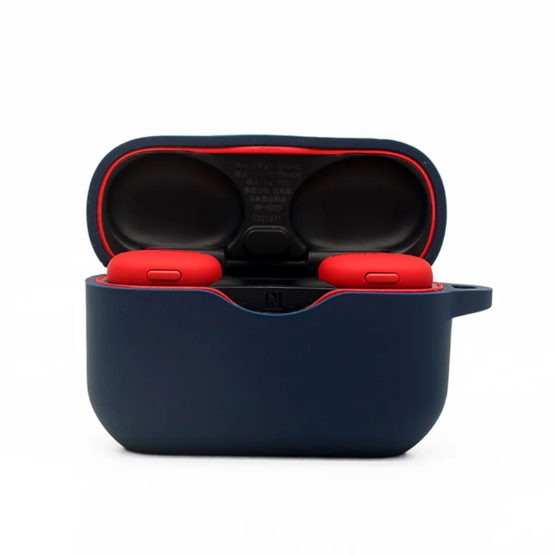 For Sony WF-H800 TWS Bluetooth-compatible Earphone Silicone Drop-proof Cover Case with Hanging Buckle - Dark Blue